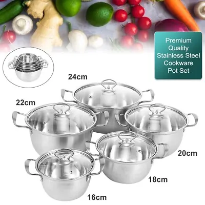 Buy 5pcs Stainless Steel Cookware Hob Stockpot Pot Casserole Set With Glass Lids • 20.99£