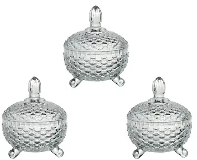 Buy Set Of 3, Heavy Cut Crystal Glass Candy Jar With Lid For Home Office Desk, Decor • 16.88£