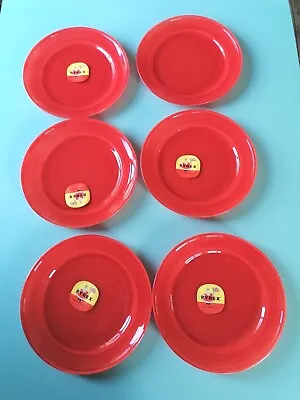 Buy Vintage 1960s 6 X PYREX 23cm Tea Plates JAJ Red Sprayware 5 Have Original Label  • 20£