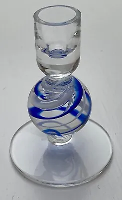 Buy Decorative Clear Glass Candlestick Holder With Internal Blue And White Swirl • 2.99£