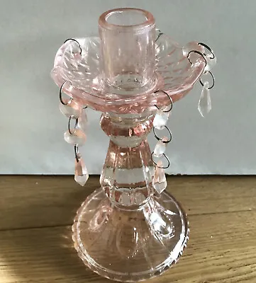 Buy Vintage Art Deco Style Glass Pink Candle Holder 10” • 10.85£
