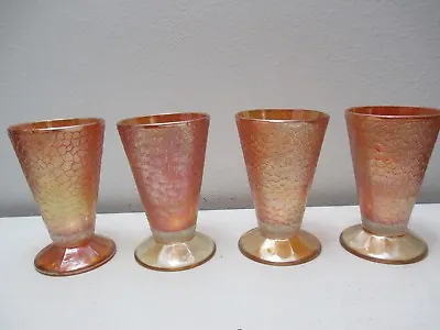 Buy Vintage Jeannette Carnival Glass Tumblers Set Of 4 Crackle Pattern Marigold  • 26.45£