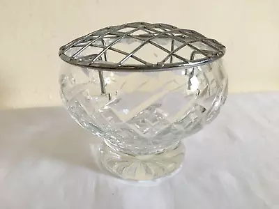 Buy Crystal Geometric Cut Glass Flower Vase Posy Vase Bowl With Metal Flower Frog • 8£