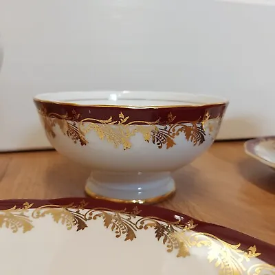 Buy Vintage. Royal Standard Deep Red & Gold Leaf Fine Bone China Tea Set Sugar Bowl • 10£
