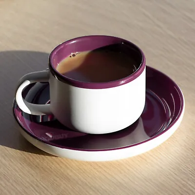 Buy Tea Cup & Saucer Set 290ml Small Plum Purple & White Cappuccino Coffee Mug Plate • 13.30£