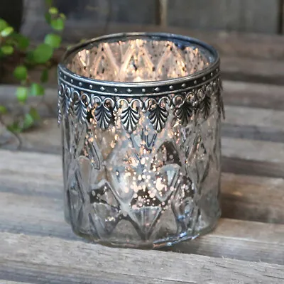 Buy Tea Light Holder Vintage Glass Candle Holder With Antique Silver Metal Decor • 11.49£