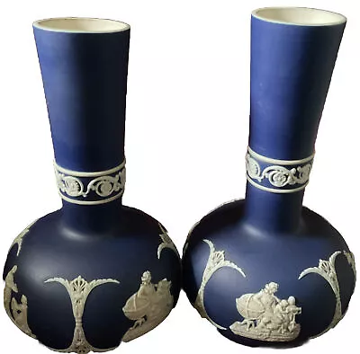 Buy Antique Adams Tunstall Jasper Ware Pair Of Neoclassical Cobalt Blue Vases 18.6cm • 39£