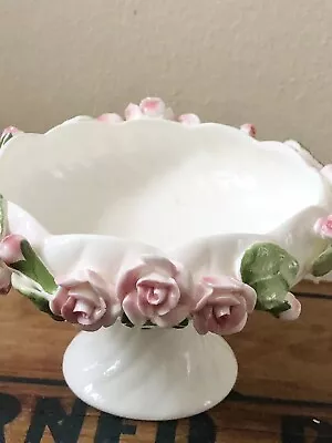 Buy St Michael Marks And Spencer Rose Floral Pedestal Dish Bone China New Boxed • 14£