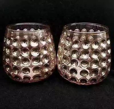 Buy Tea Light Candle Holders Two Amber Dimpled Glass • 8£