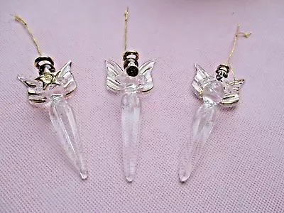 Buy 3 STUNNING CHRISTMAS TREE GLASS ANGELS  With Gold Colour Edging Decorations, New • 7.99£