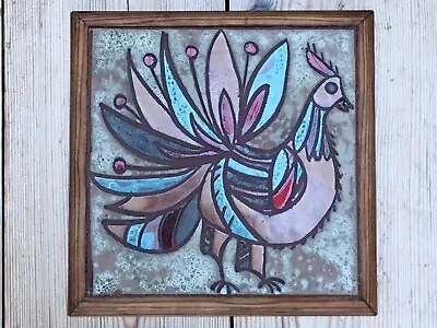 Buy Vallauris Art Pottery Bird Tile, 1960s 1970s, MId Century Modern, Wood Trivet • 36£