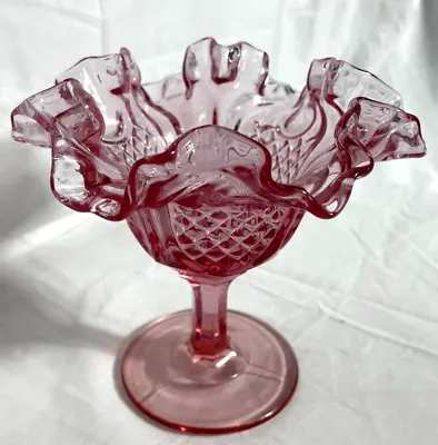 Buy Fenton Glass Art Vintage Pink Pineapple Ruffled Edge Pedestal Bowl Compote • 33.69£