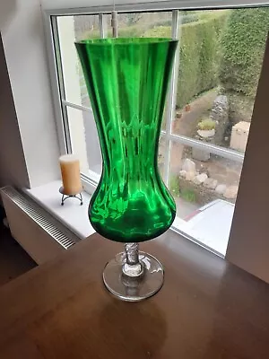 Buy Vintage Twisted Stem, Elegent Green Glass Vase • 17£