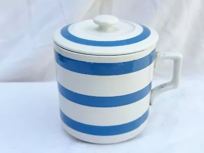 Buy Vintage Tg Green Style  Blue And White Striped Ceramic Pottery Lidded Cup • 24.99£