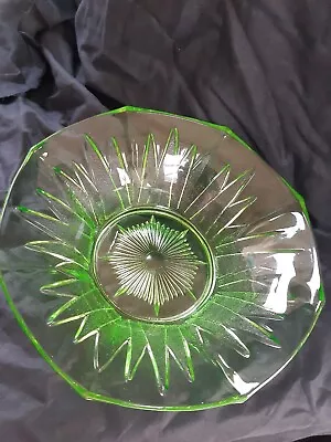 Buy Vintage | Uranium Glass Bowl Art Deco Fluted Fruit Bowl | Uranium Glows Under UV • 20£