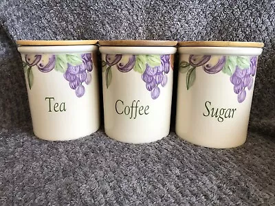 Buy T G Green Pottery Cloverleaf Set Of 3 Tea, Coffee, Sugar Jars Pots Fruit Vines • 14.99£