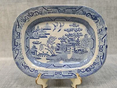 Buy Antique Blue & White Transfer Ware Willow Pattern Platter • 29.99£