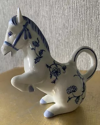 Buy Horse Ornament  Ceramic Creamer Blue & White Franklin Mint Hallie Greer Perfect • 12.99£
