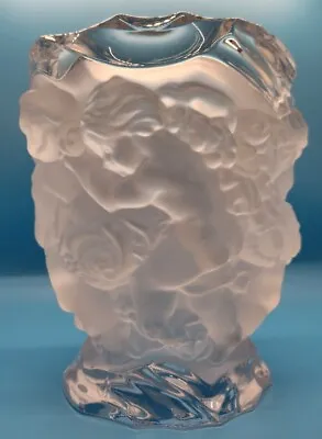 Buy ‘Lalique-Style’ FROSTED Angel Cherub Relief Vase Heavy 7  X 6  No Mark *FLAW • 49.81£