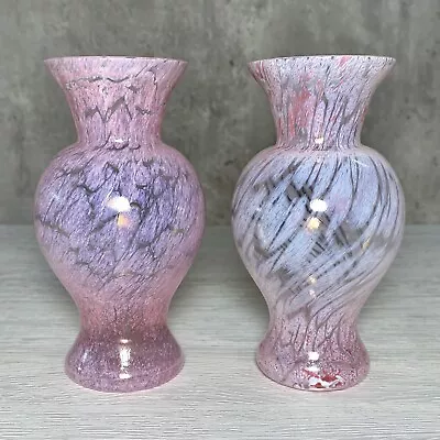 Buy Pair Of Kosta Boda Sweden Art Glass U. Hydman-Vallien Pink Crackle Vases 4.5  • 67.23£
