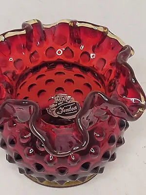 Buy Fenton Glass Vase Hobnail Double Crimped Ruffled Amberina Ruby Red Small 3  Vtg • 12.51£