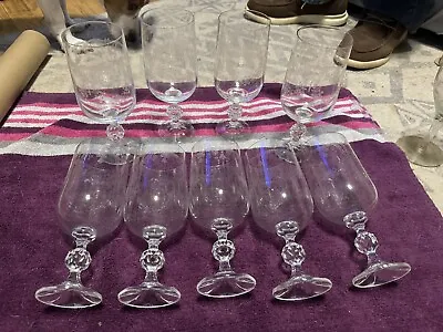 Buy Bohemia Crystal Stem Wine Glasses Czechoslovakia Cascade Etched (Set Of 9) • 23.75£