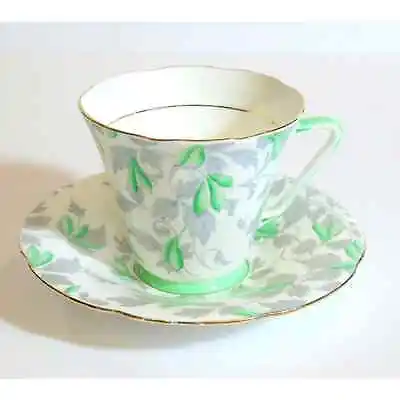 Buy ABJ Grafton Ashley Green TEA CUP & SAUCER SET Porcelain Bone China Gold Vintage • 38.36£