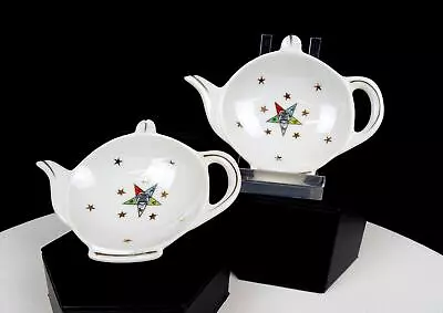 Buy Japanese Porcelain Masons Order Of The Eastern Star 2pc 4 5/8  Tea Bag Holders • 40.52£