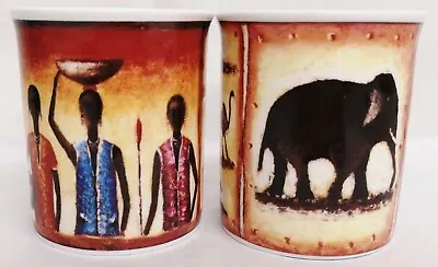Buy Africa Set Of 2 Mugs Fine Bone China Tribal Ethnic Scenes Cups Hand Decorated UK • 14.90£