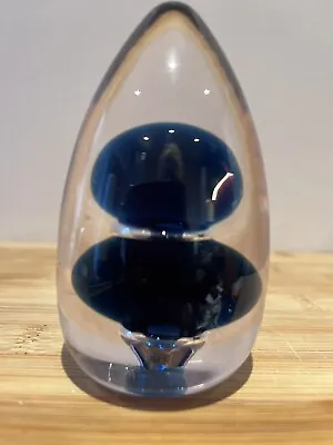 Buy Vtg Paperweight Art Glass Wedgwood Blue Bubble Egg Shape Signed On Base • 10.50£