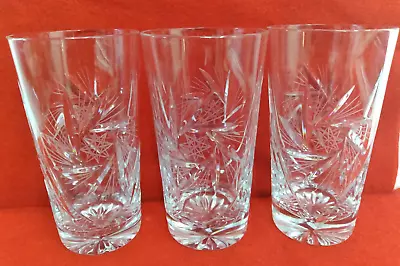 Buy 3 VINTAGE CUT GLASS TUMBLERS Pinwheels & Stars 5-1/4  T  Holds 10 Ounces • 26.34£