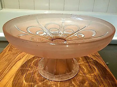 Buy Art Deco Frosted/clear Pink Glass Pedestal Fruit Bowl ~ 23.5 Cm Wide • 33.50£