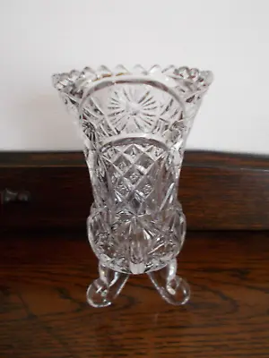 Buy Three Footed Scroll Legs Clear Cut Glass Flower Bud Vase Thistle Pattern • 5£