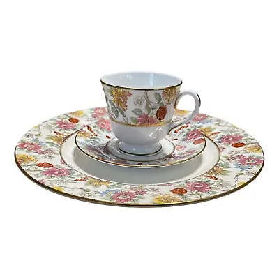 Buy Royal Worcester Fine Bone China 3 Piece Tea Cup Set Chinese Garden Floral Gold • 56.76£