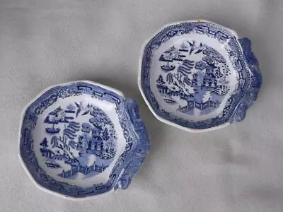 Buy Pearlware Pickle Dishes Pair Of Antique 19th Willow Pattern Design , M1420 • 11.99£