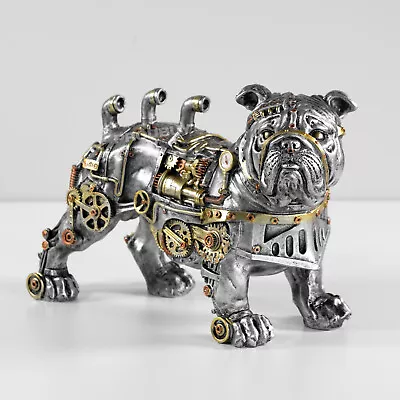 Buy Steampunk Bulldog Ornament Silver Resin Dog Decorative Cog Sculpture Figure Gift • 32.99£