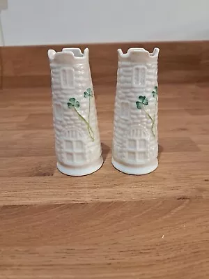 Buy Pair Of Irish Belleek Mini Castle Shamrock Porcelain Vase Beautiful, 11th Mark • 17.50£