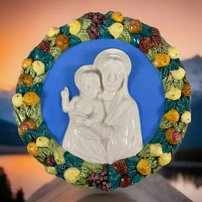 Buy Della Robbia Style Hand Painted Holy Mother & Child 9  Plaque Numbered Italy • 33.06£