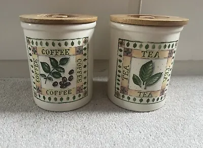 Buy 2 Cloverleaf T.G.Green Pottery Coffee & Tea Canisters Earthenware Lidded Jars • 7£