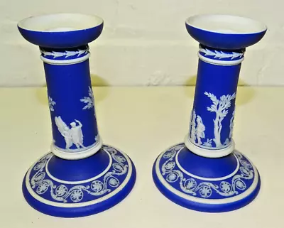 Buy Wedgwood Dark Blue Jasperware  Pair Of Candle  Sticks Tea Set Dinner Service • 11.50£