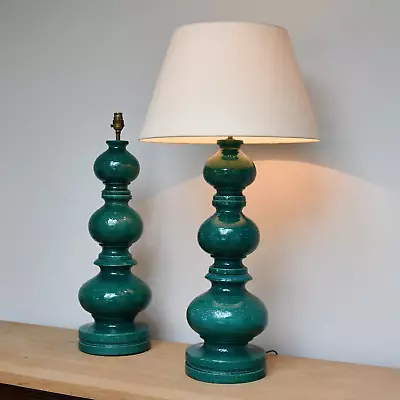 Buy A Pair Of Bitossi Style Italian Green Bobbin Glazed Pottery Ceramic Table Lamps • 1,495£