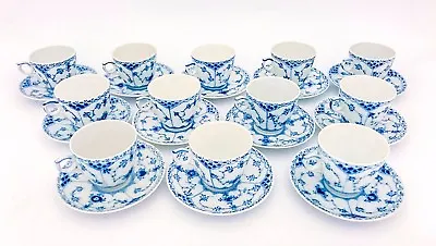 Buy 12 Cups & Saucers #719 - Blue Fluted Royal Copenhagen - Half Lace - 1st Quality • 221.36£