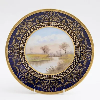 Buy Antique Wedgwood China Hand Painted Tazza With River Scene & Wooden Bridge • 89.99£