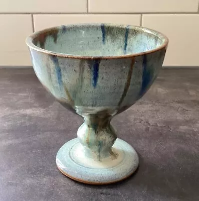 Buy Canterbury Studio Pottery Goblet Dish Glazed Blues Browns Handmade Stoneware • 20£