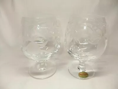 Buy Royal Brierley Brandy Balloon Glasses Pair Cut Crystal Fuchsia Pattern Clear • 39.99£