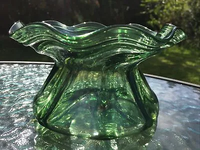 Buy Antique Stuart Style Art Nouveau Glass Green Posy Vase 9.3 Cm High Flared Rim • 70£