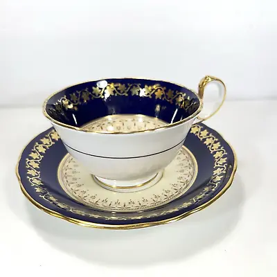 Buy Aynsley Georgian Cobalt Footed Tea Cup And Saucer Set Cobalt Blue And Gold Bands • 81.64£