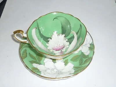 Buy Rare Paragon Double Warrented Green /white Orchid Cup And Saucer By Beth Grudt/ • 850£