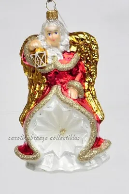 Buy Angel With Lantern Large Blown Glass Indent Christmas Ornament Poland NIB • 26.13£