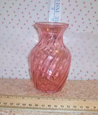 Buy Vintage Pilgrim Pink Cranberry Glass Optic Swirl Cottagecore Vase 5.5  • 12.18£
